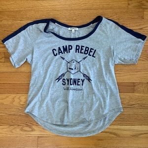 Rebel Tshirt Women’s 1X Gray Blue Camp Rebel Sydney Tee ShortSleeve Rebel Wilson